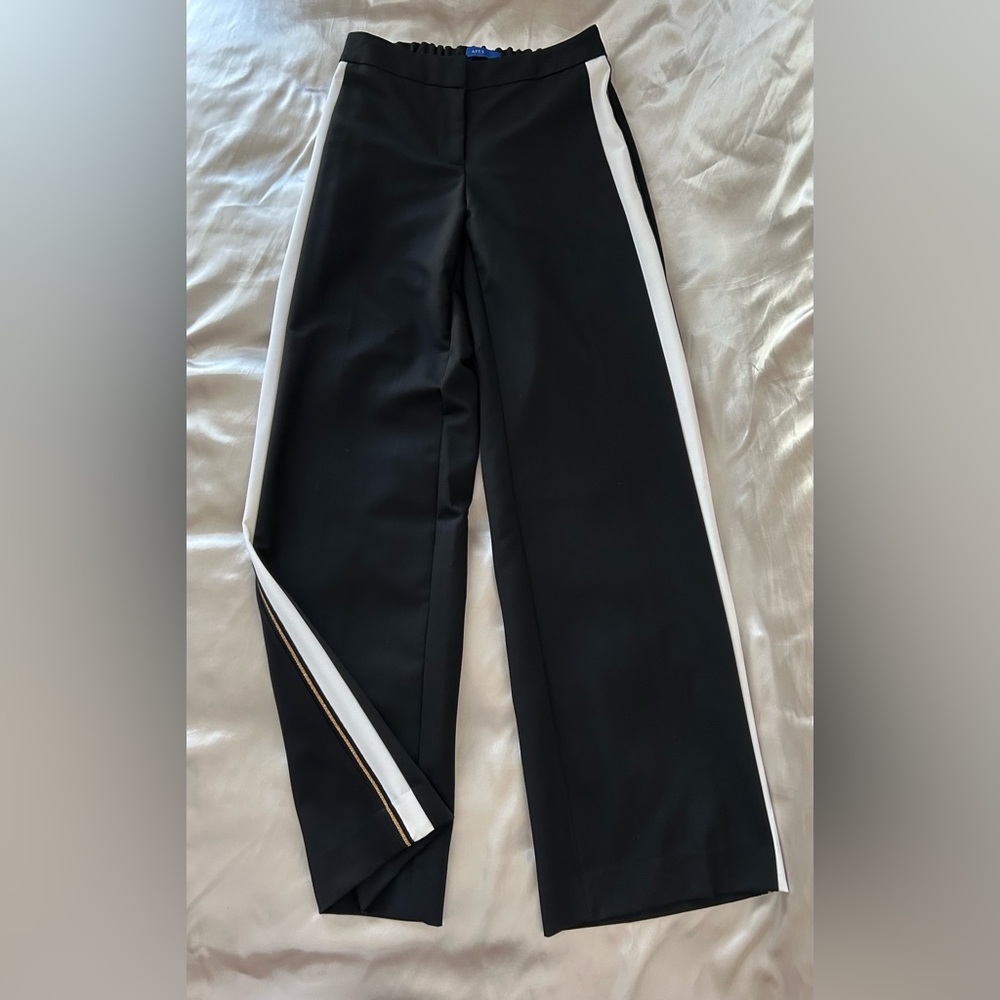 Black Wide Leg Pants with Gold and White Strips